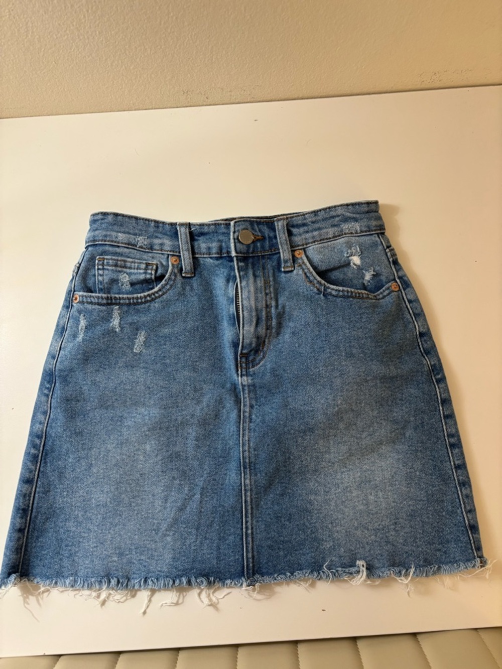 Just USA Light Blue Distressed Denim Mini Skirt